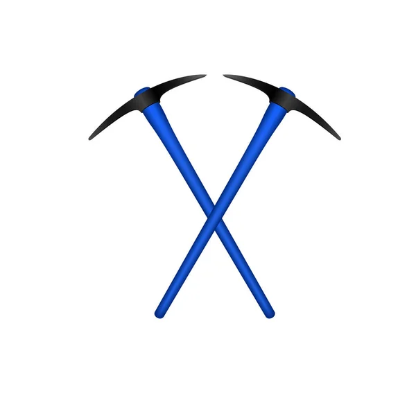 Deux mattocks croisés au design noir avec poignée bleue — Image vectorielle