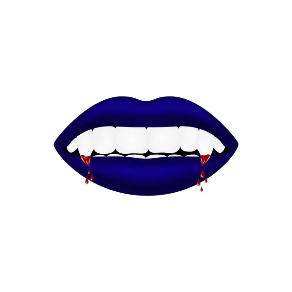 Рот вампіра в темно-синьому дизайні з кривавими зубами — стоковий вектор
