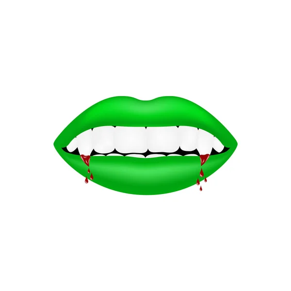 Bocca di vampiro nel disegno verde con denti insanguinati Illustrazioni Stock Royalty Free