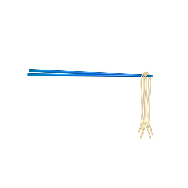 Wooden chopsticks in blue design holding noodles — Stock Vector