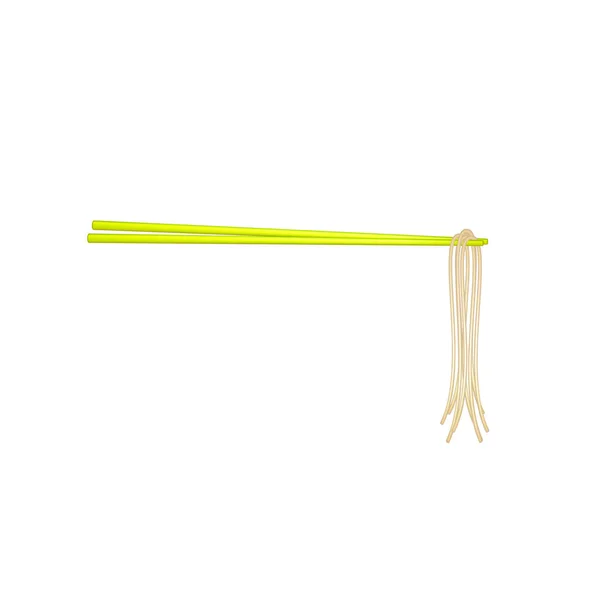 Palillos de madera de diseño amarillo con fideos — Vector de stock