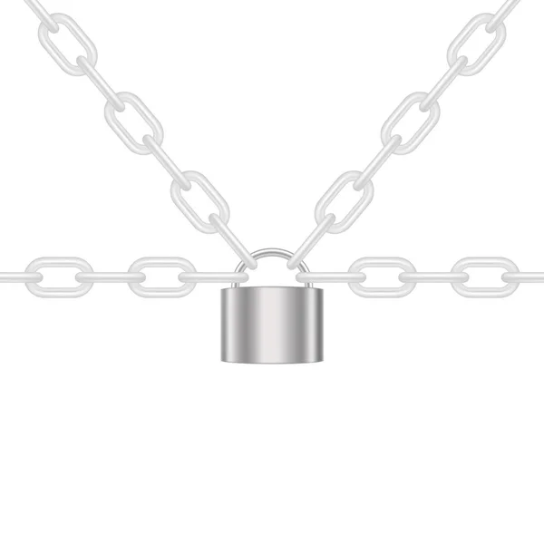 Λευκό Αλυσίδες Κλειδωμένη Από Λουκέτο Ασημένια Σχεδίαση Λευκό Φόντο — Διανυσματικό Αρχείο