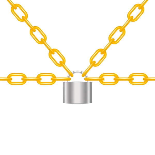 白色背景银设计中的挂锁锁定橙色链 — 图库矢量图片