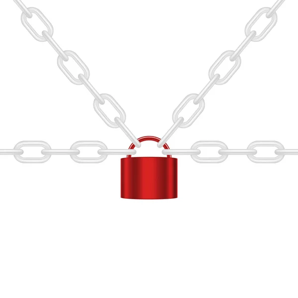 Cadenas Blancas Bloqueadas Por Candado Diseño Rojo Sobre Fondo Blanco — Vector de stock