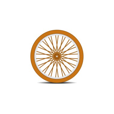 Beyaz zemin üzerine gölge ile ahşap bisiklet tekerleği