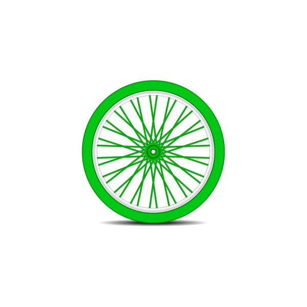 Ruota Bicicletta Design Verde Con Ombra Sfondo Bianco — Vettoriale Stock
