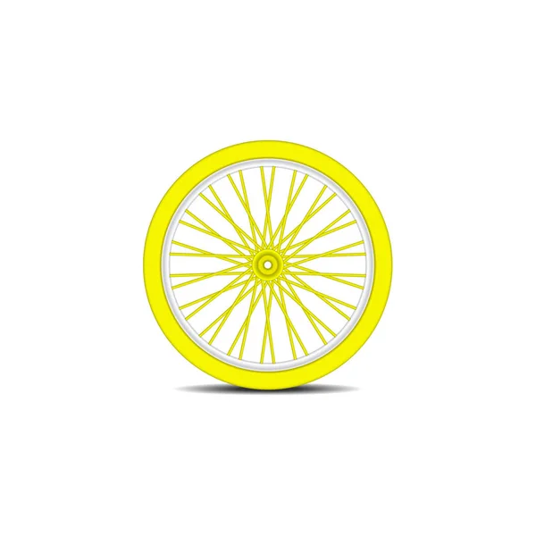 Rueda Bicicleta Diseño Amarillo Con Sombra Sobre Fondo Blanco — Archivo Imágenes Vectoriales