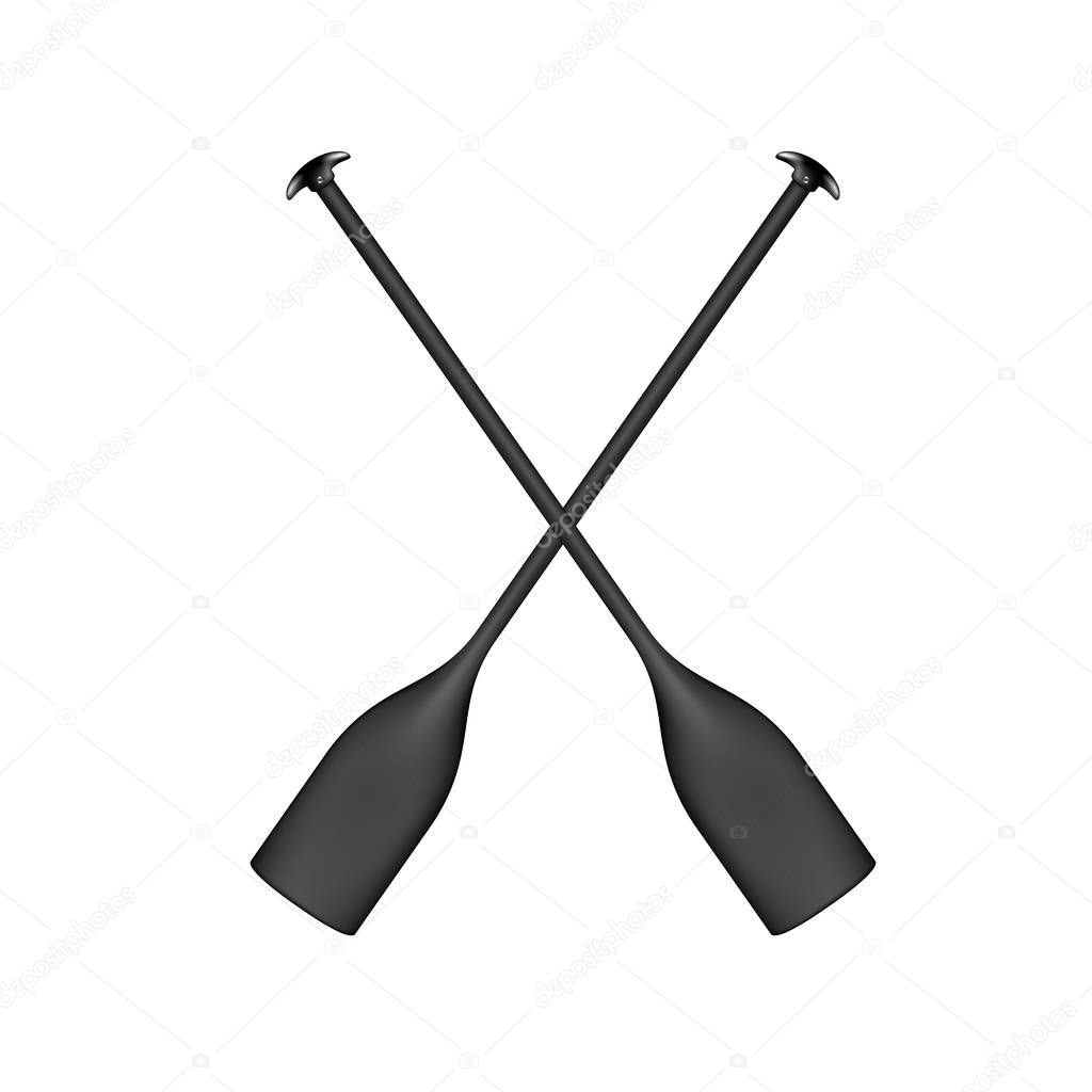 Two crossed paddles in black design on white background