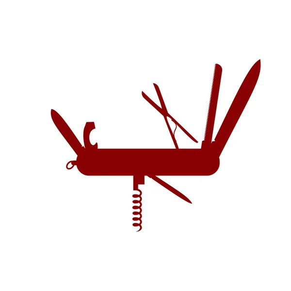 Silueta Cuchillo Multifuncional Diseño Rojo Sobre Fondo Blanco — Vector de stock