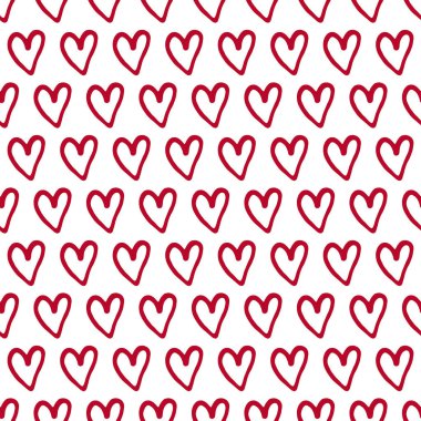 Kırmızı kalpli, kusursuz bir desen. Sevgililer Günü, düğün günü şablonu. Kalpler karalanıyor fon.