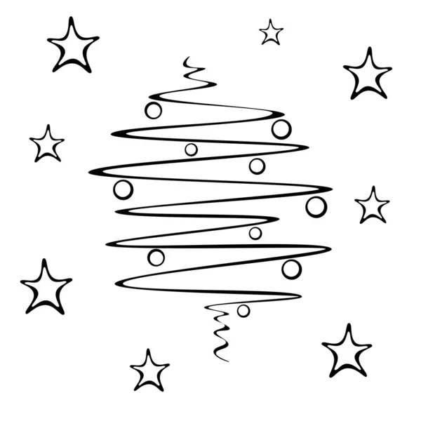 Arbre de Noël dessiné à la main et étoiles. Illustration vectorielle Doodle — Photo