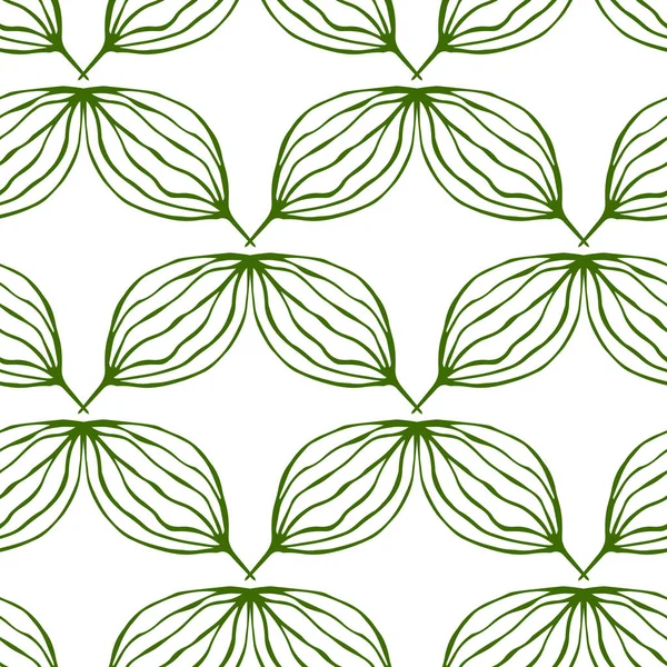 Hand Drawn Seamless Pattern Green Branches Leaves Simple Green Leaf — Stock Photo, Image