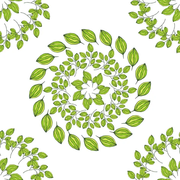 Hand Drawn Seamless Pattern Green Branches Leaves Simple Green Leaf — 스톡 사진