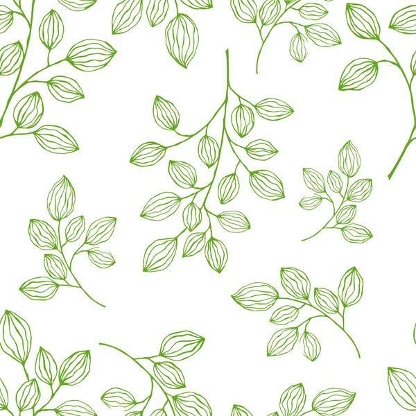 手绘矢量无缝图案与绿色抽象叶子 夏季和春季装饰用的叶绿素 用于设计 卡片的涂鸦矢量插图 — 图库矢量图片