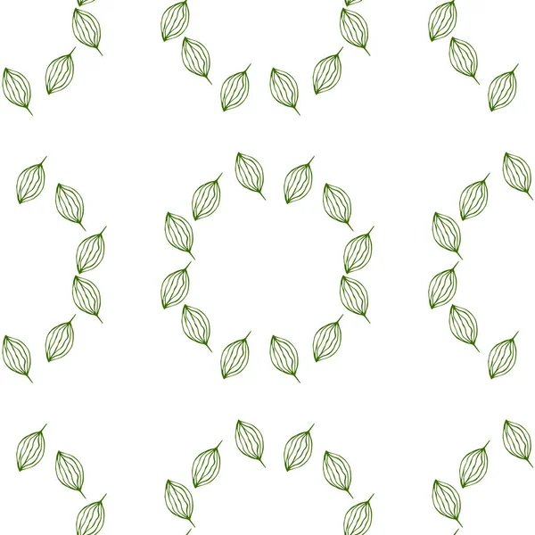 Handgezeichnetes Vektormuster Mit Grünen Blättern Vektor Einfache Grüne Blattbaumelemente Für — Stockvektor