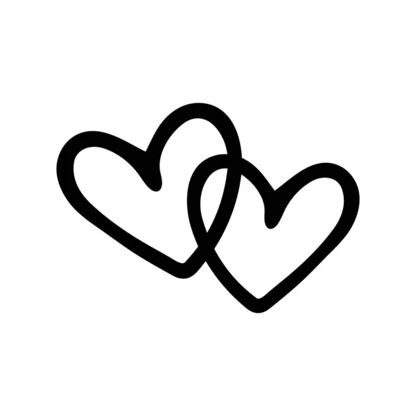 Doodle hearts for logo, cards, valentines. Vector black-white heart. Hand-drawn two connected hearts