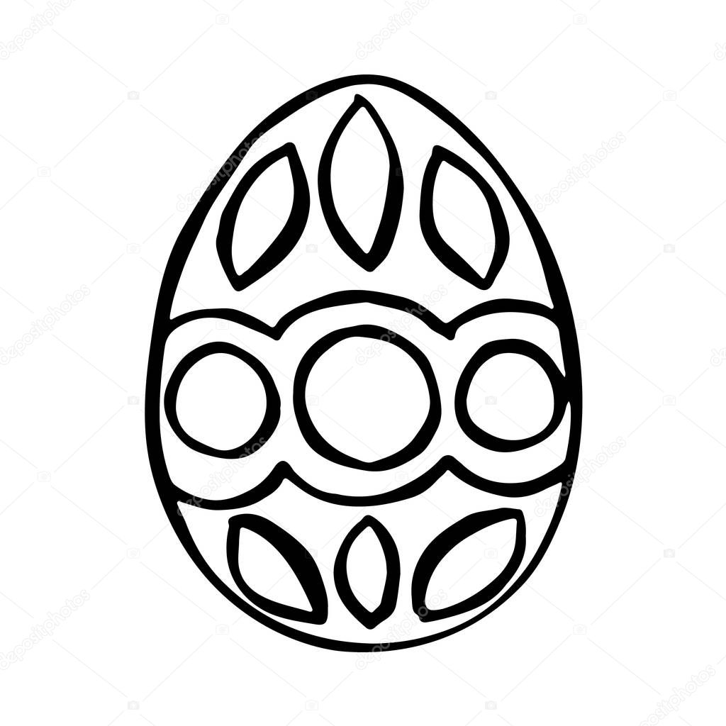 Doodle Easter egg. Black and white illustration for coloring by children. Sketch eggs for cards, logos, holidays.