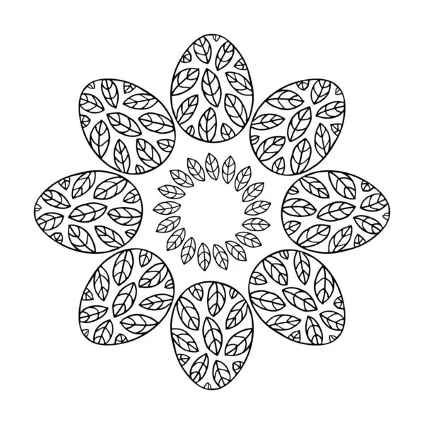 Mandala Doodle Base Uova Pasqua Foglie Illustrazione Disegnata Mano Feste — Vettoriale Stock