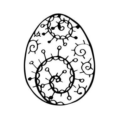 Paskalya yumurtası. Çocukların boyaması için siyah ve beyaz çizimler. Kartlar, logolar, tatiller için eskiz yumurtaları.