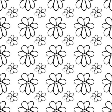 Seamless pattern with doodle flowers hand-drawn on a white background for cards, festive decoration.