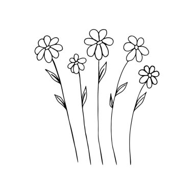 Flowers in doodle style hand-drawn for greeting cards, festive decoration.