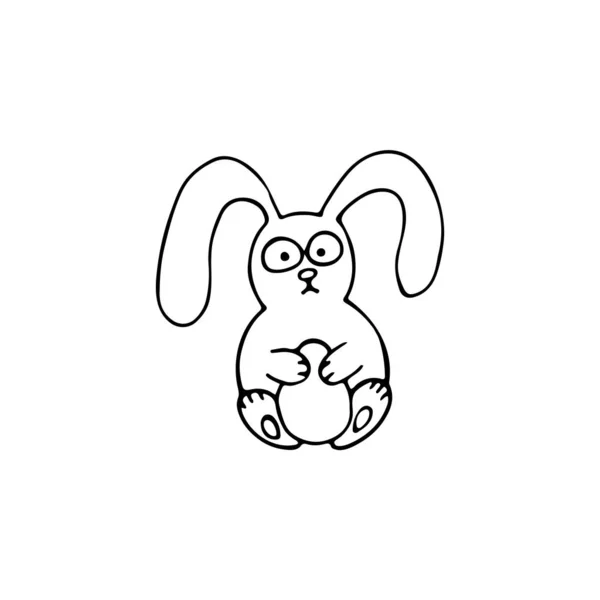 Lapin Pâques Noir Blanc Avec Œuf Illustration Linéaire Dessinée Main — Image vectorielle