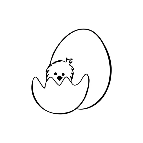 一只鸡坐在蛋壳里的黑白线形涂鸦 为明信片 儿童房设计手绘度假图解 复活节照片 — 图库矢量图片