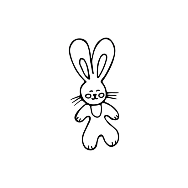 Lapin Pâques Noir Blanc Coupé Doodle Illustration Linéaire Dessinée Main — Image vectorielle