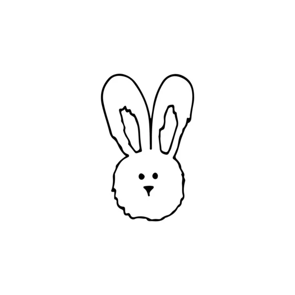 Lapin Pâques Noir Blanc Coupé Doodle Illustration Linéaire Dessinée Main — Image vectorielle