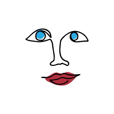 Karalama tarzında çizilmiş soyut bir yüz. Teriyer, işletme, ağ, logo, moda için el çizimi doğrusal resim.