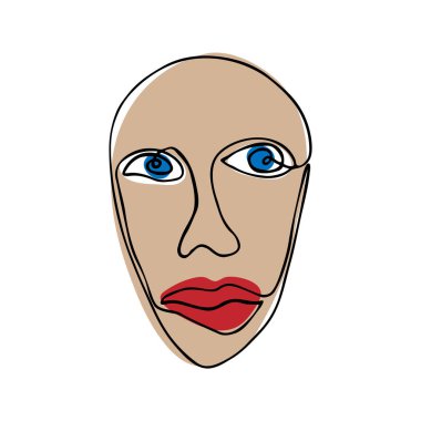 Karalama tarzında çizilmiş soyut bir yüz. Teriyer, işletme, ağ, logo, moda için el çizimi doğrusal resim.