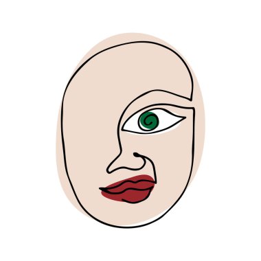 Karalama tarzında çizilmiş soyut bir yüz. Teriyer, işletme, ağ, logo, moda için el çizimi doğrusal resim.