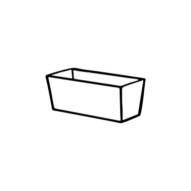 Bir çiçek kutusunun siyah beyaz görüntüsü. Vektör çizimi. Tasarım, ağ, simgeler, çocuk çizimleri için el çizimi karalama.