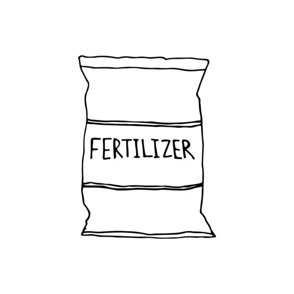 Imagem Preto Branco Saco Fertilizantes Ilustração Vetorial Doodle Desenhado Mão — Vetor de Stock
