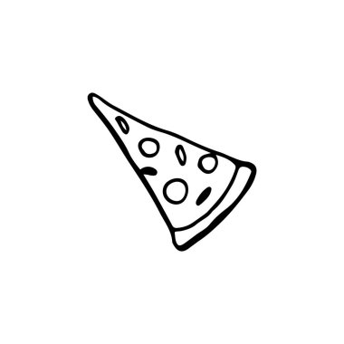 Elle çizilmiş pizza dilimi. Doğrusal çizim. Vektör resmi.