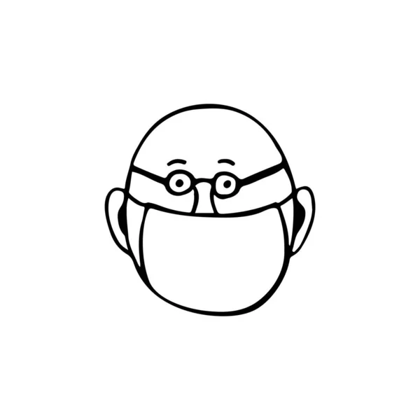 Handritad Skallig Man Med Glasögon Och Mask Vektor Man Illustration — Stock vektor