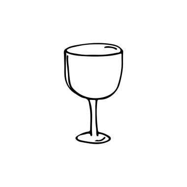 Elle çizilmiş bir şarap kadehi. Ağ, broşür ve tekstil için siyah-beyaz vektör çizimi.