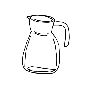 Elle çizilmiş kahve demliği. Ağ, broşür ve tekstil için siyah-beyaz vektör çizimi.