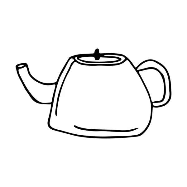 一堆堆手绘茶壶 小册子 纺织品的黑白矢量图解 — 图库矢量图片