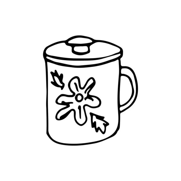 Tazas Garabatos Dibujadas Mano Con Tapas Ilustración Vectorial Blanco Negro — Vector de stock