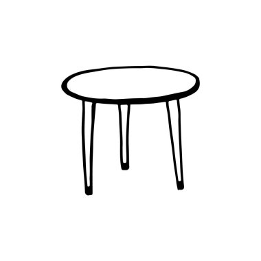 Karalama stili bir masanın siyah beyaz görüntüsü. Web, pankartlar, kartlar, tasarımcılar için elle çizilmiş resim.