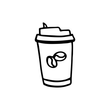 Siyah ve beyaz kahve fincanı. Web siteleri, pankartlar, kartlar, tasarımcılar için elle çizilmiş resim.