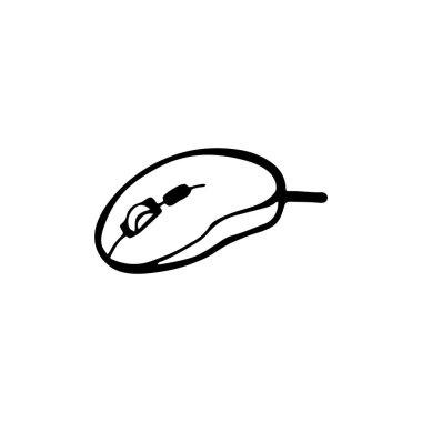 Siyah beyaz karalama bilgisayar faresi. Web siteleri, pankartlar, kartlar, tasarımcılar için elle çizilmiş resim.