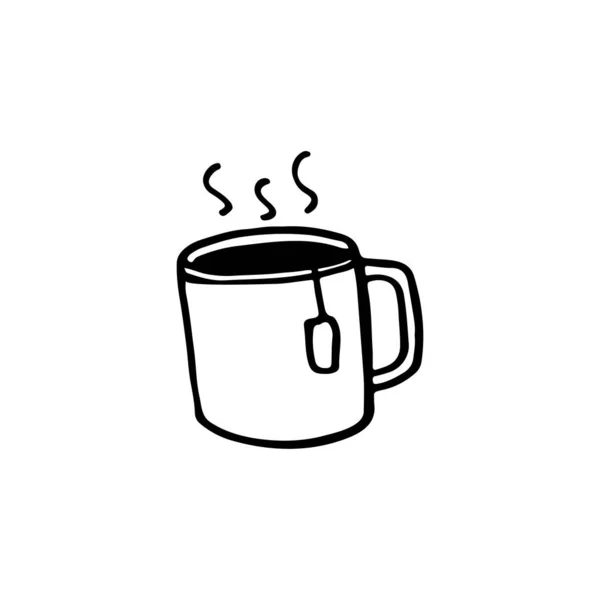 Schwarz Weiße Gekritzeltassen Tee Handgezeichnetes Bild Für Webseiten Banner Karten — Stockvektor