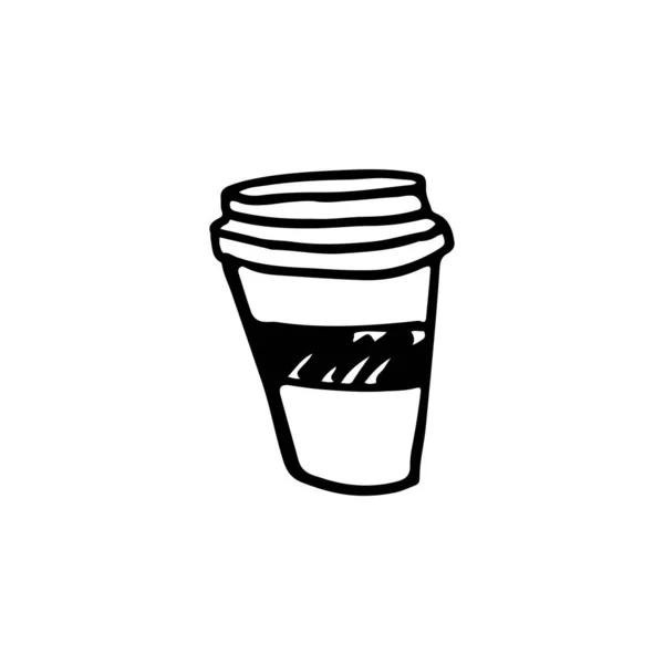 Schwarz Weiße Doodle Kaffeetasse Vorhanden Handgezeichnetes Bild Für Webseiten Banner — Stockvektor