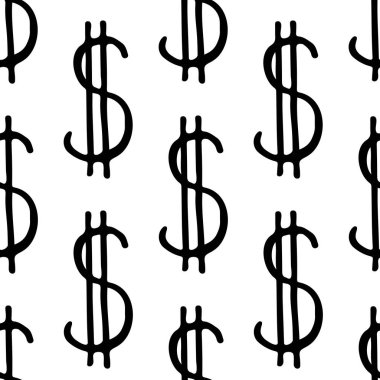 Siyah beyaz karalama parası. Para birimi sembollü kusursuz arkaplan.