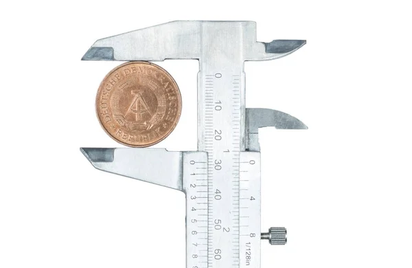 Ddr Coin Pressed Caliper White Background — Stock Photo, Image