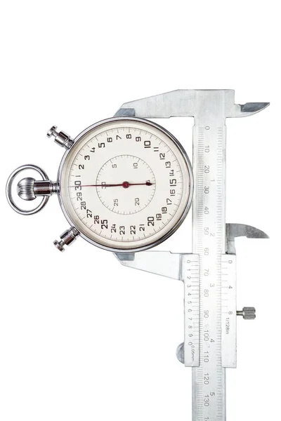 Vernier Caliper Stopwatch White Background — Stock Photo, Image