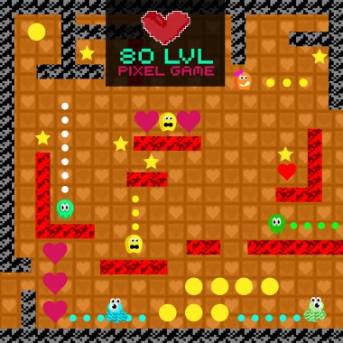 8-bit piksel Retro Arcade oyunu. Eski video oyun tasarım.