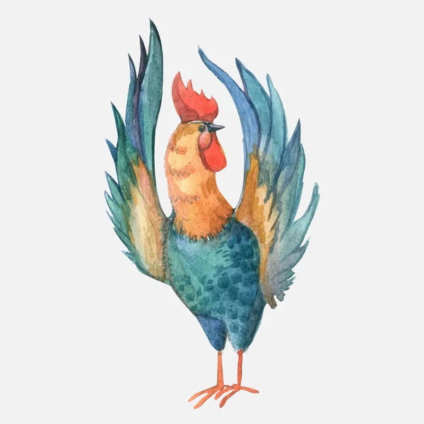 Akvarell illustration tupp och kyckling, en symbol för det nya året 2017, ljusa färgglada akvarell tupp, isolerade objekt — Stockfoto